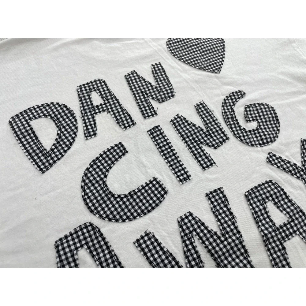 Zara T-Shirt Girls 9-10 White Gingham Heart Dancing Away Graphic Tee